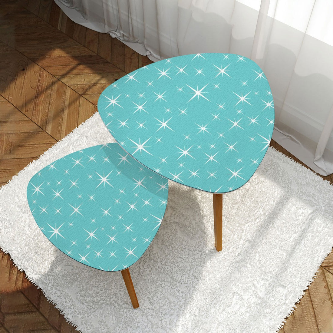 Mid Century Modern Nesting Tables, Aqua White Starburst MCM Furniture - Mid Century Modern Gal