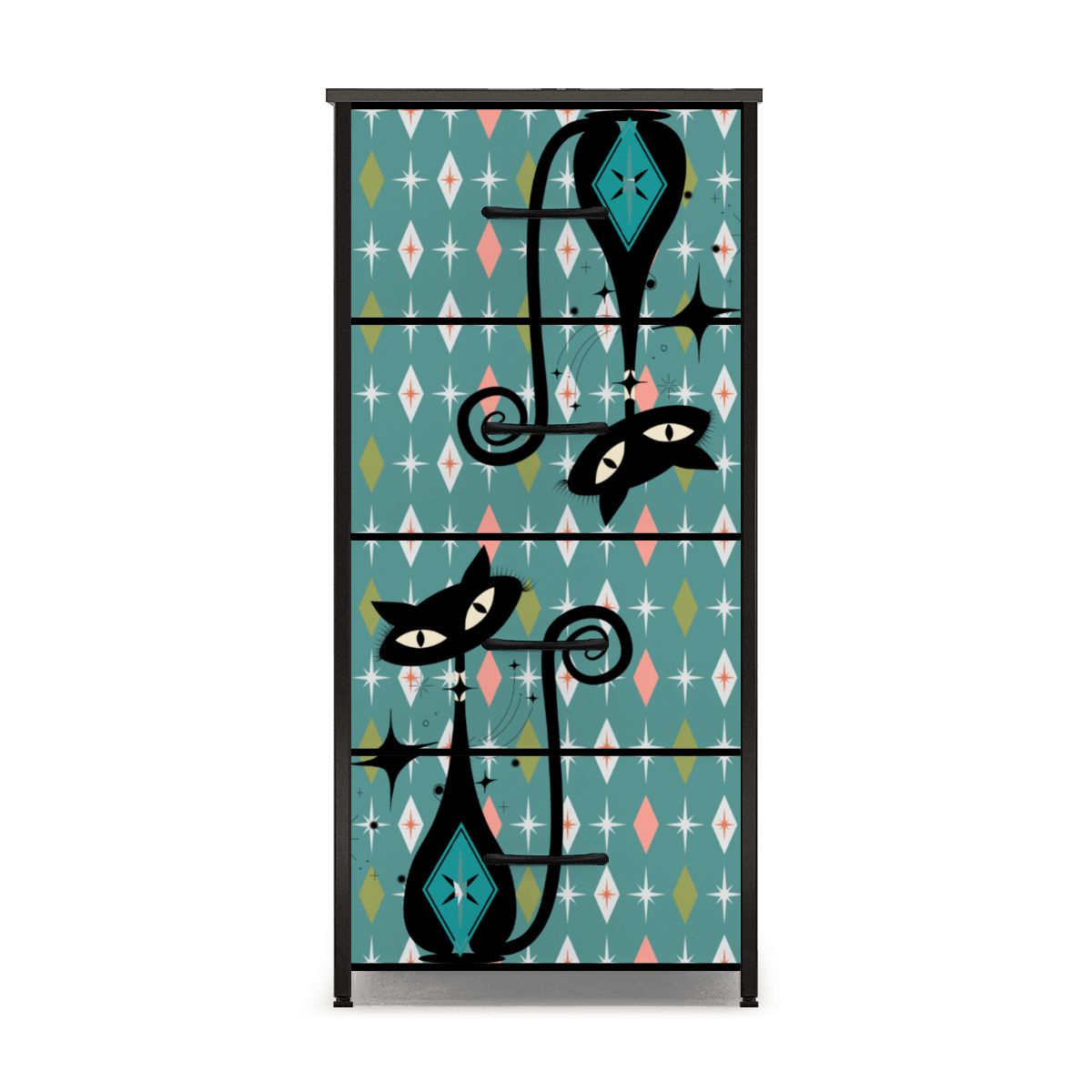 Kitschy Atomic Cat Mid Century Modern Diamonds 4-Drawer Dresser - Mid Century Modern Gal