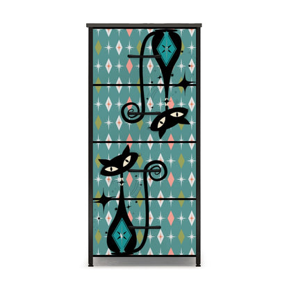 Kitschy Atomic Cat Mid Century Modern Diamonds 4-Drawer Dresser - Mid Century Modern Gal