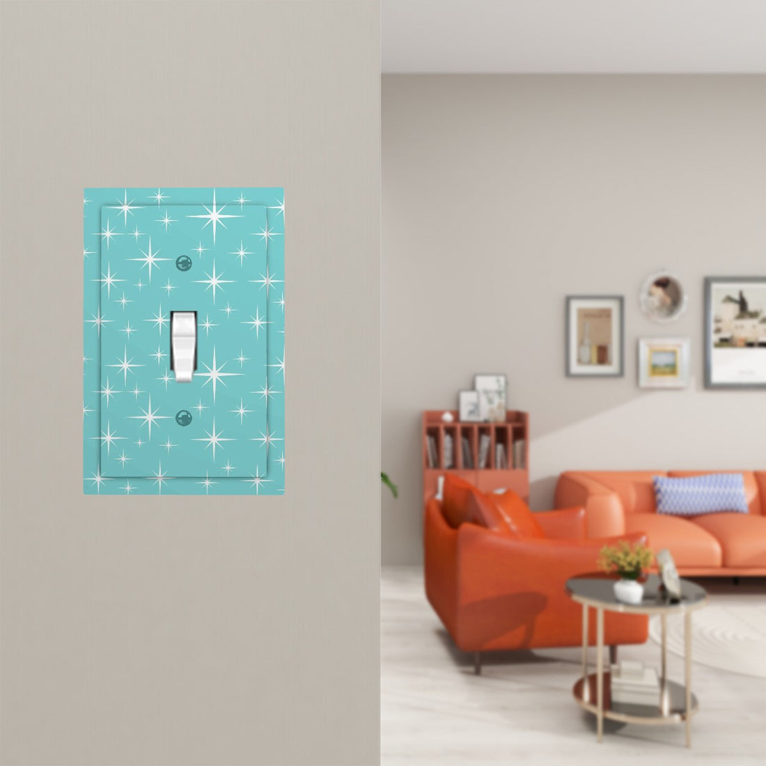 Mid Century Modern Aqua Blue Starburst Modern Switch Cover 1-Gang 1 Toggle