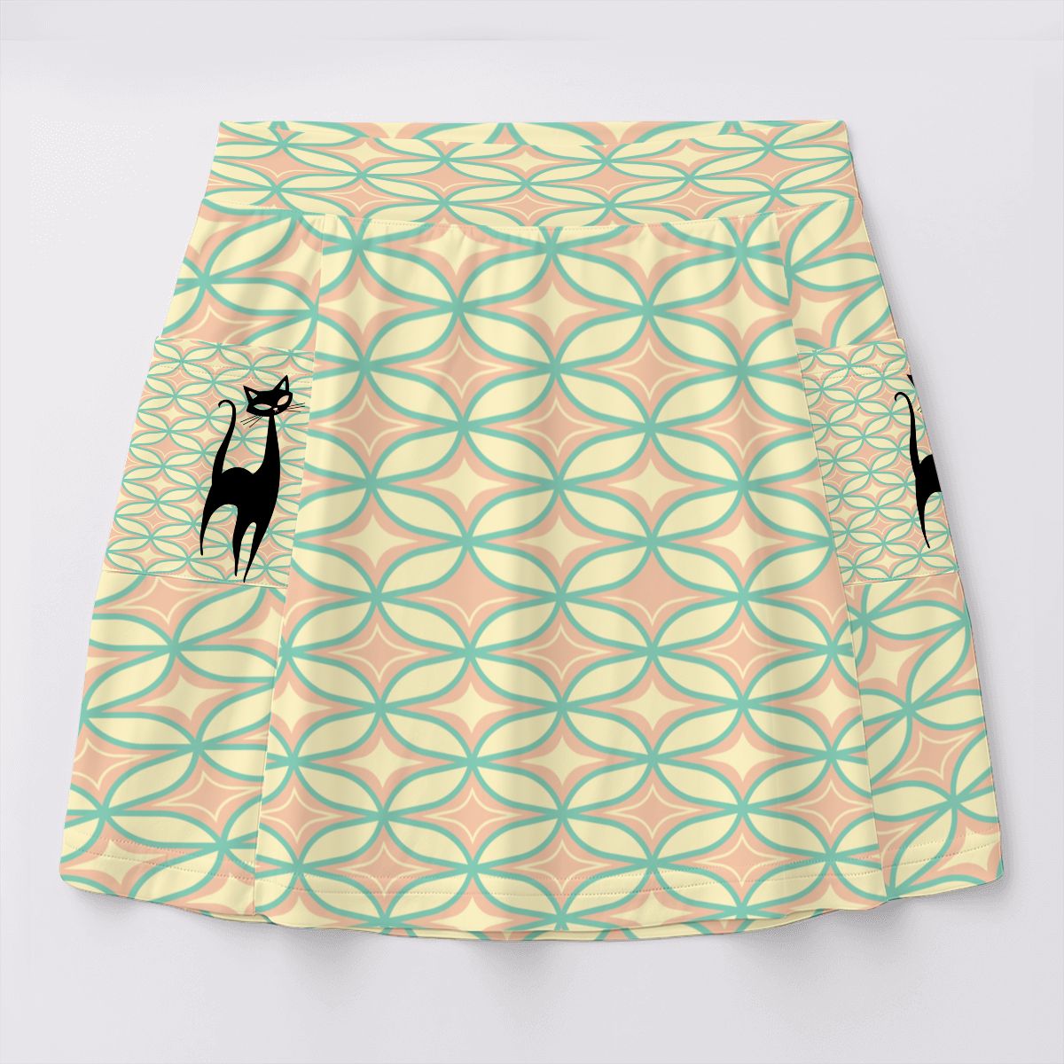 Retro Atomic Women's Tennis Skort With Pockets, Kitschy Cat, Diamnd Starburst Mod Skort - Mid Century Modern Gal