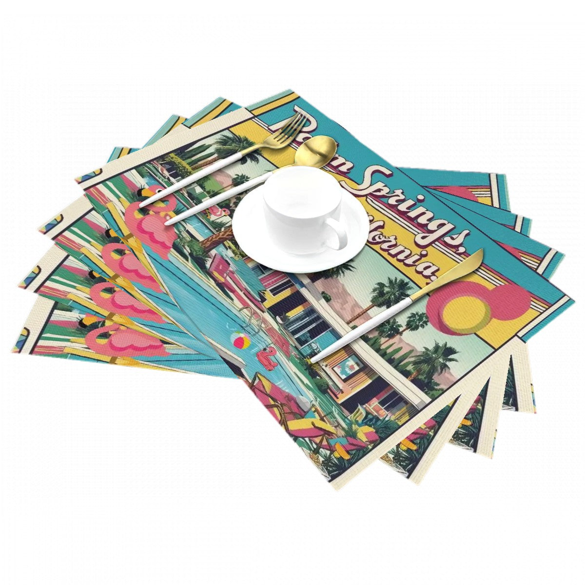 Old Palm Springs California Mid Mod Flamingo Quirky Fun Placemat - Mid Century Modern Gal