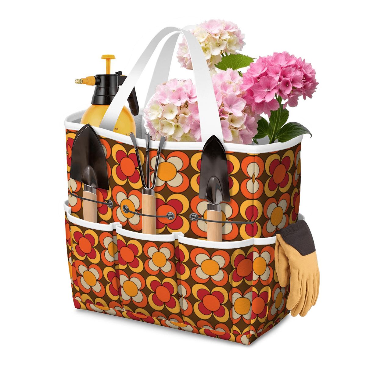 Groovy MCM Orange, Brown Yellow Burnt Red Retro Floral 70s Mid Mod Garden Tool Bag - Mid Century Modern Gal