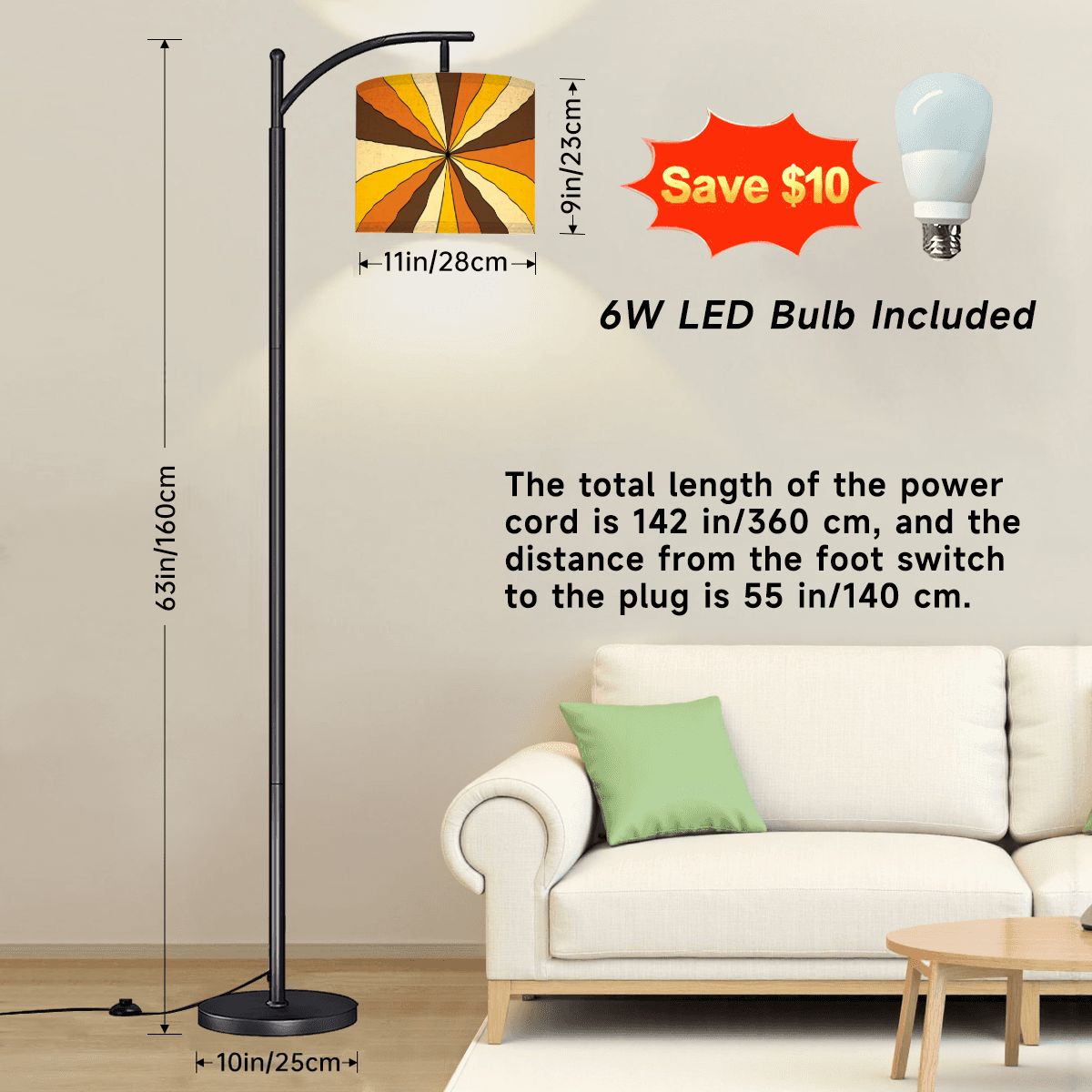 70s Retro Groovy Brown, Orange Yellow, Mid Century Modern Arc Floor Lamp - Mid Century Modern Gal