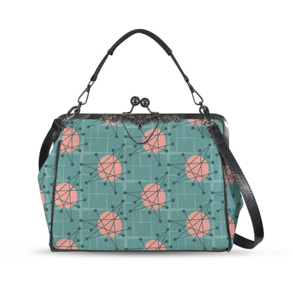 Mid Century Modern Atomic Starburst Teal Pink Kisslock Crossbody Purse - Mid Century Modern Gal