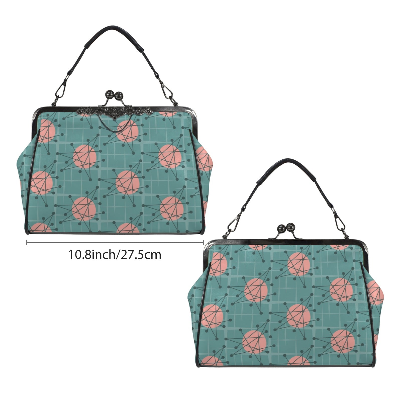 Mid Century Modern Atomic Starburst Teal Pink Kisslock Crossbody Purse - Mid Century Modern Gal