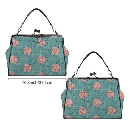 Mid Century Modern Atomic Starburst Teal Pink Kisslock Crossbody Purse - Mid Century Modern Gal