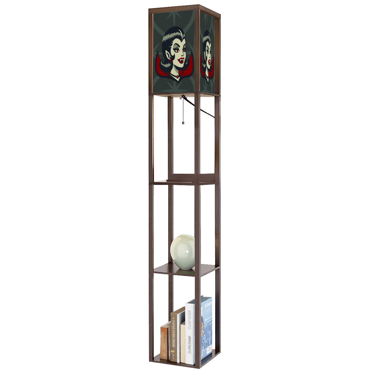 Vampire Dracula Girl Halloween Goth Horror Buff MCM Green Floor Lamp with Shelves - Mid Century Modern Gal
