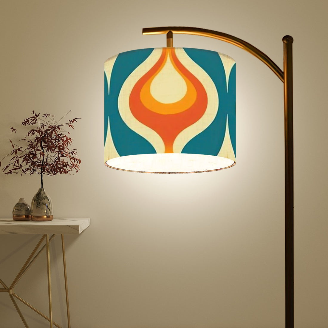 Mid Century Modern Orange Teal Mustard Yellow Retro Mod Arc Floor Lamp - Mid Century Modern Gal