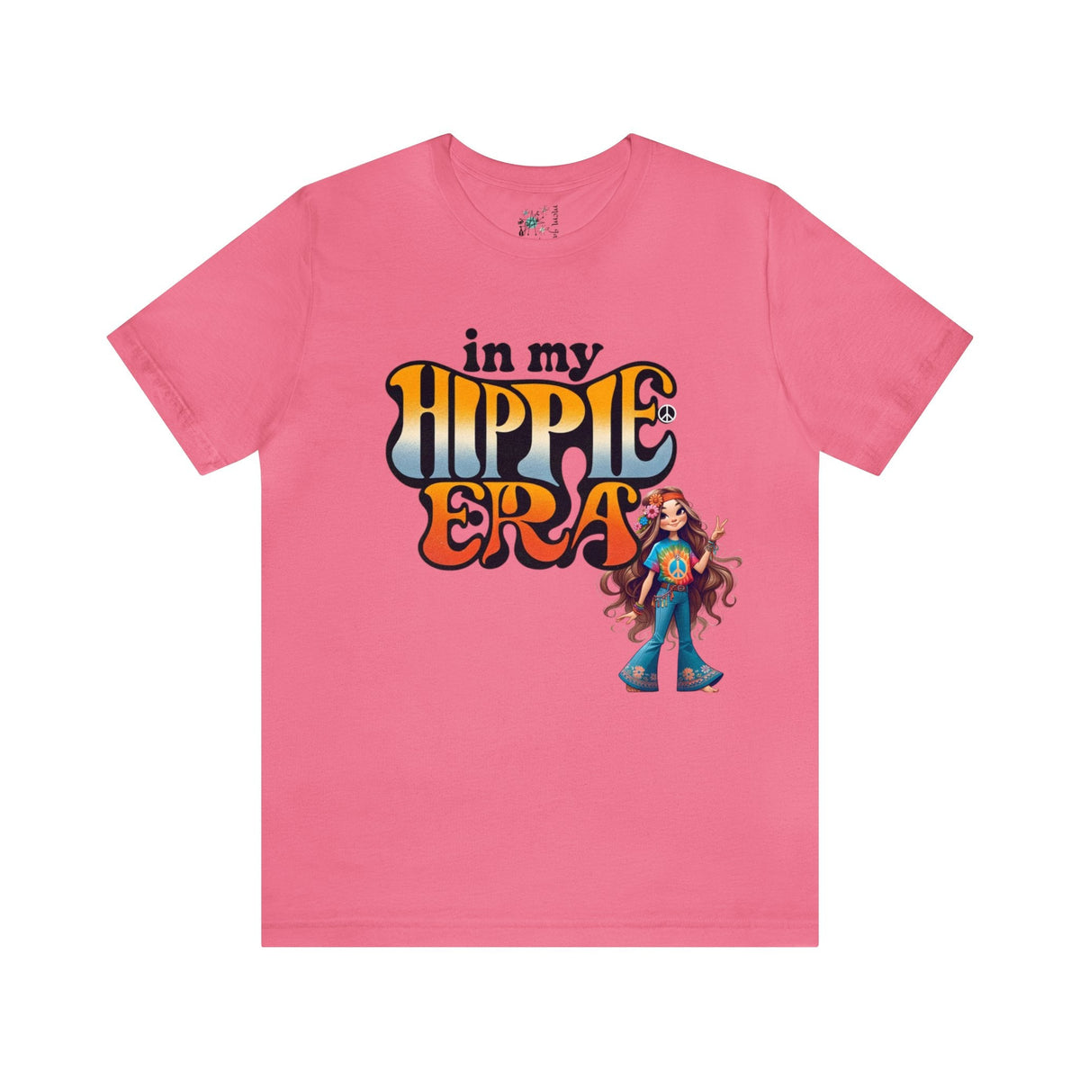 In My Hippie Era, 70s Retro Groovy Peace Out, Hippie Girl, Hipster Short Sleeve Tee T-Shirt Charity Pink / S