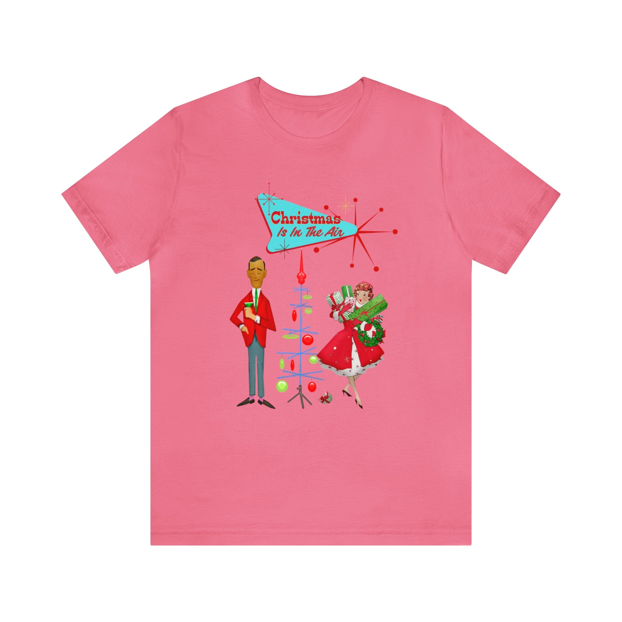 Retro Holiday, Christmas Party, Mid Century Mod, Kitschy Christmas Tee Unisex T-Shirt Charity Pink / S