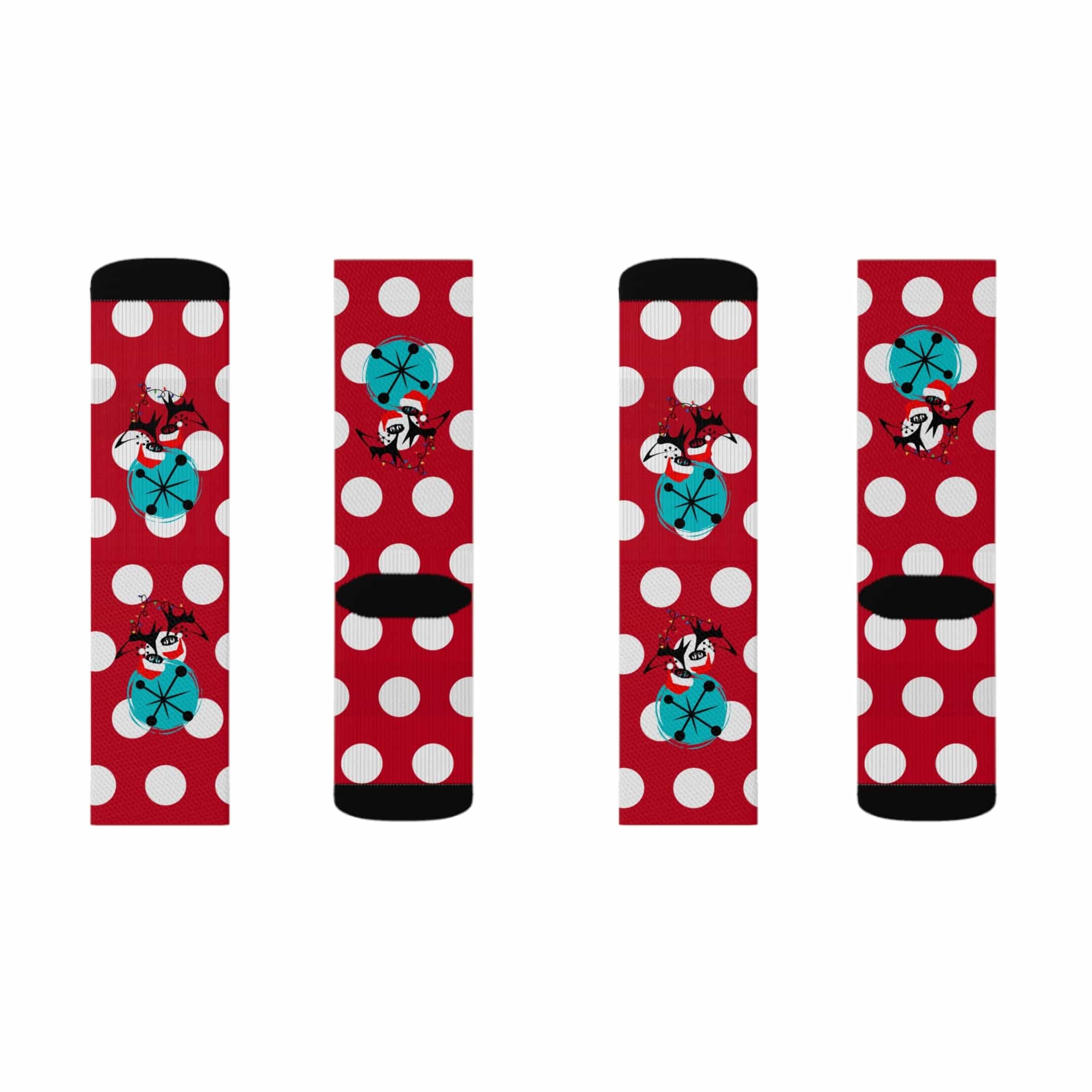 Christmas Socks, Red White, Polka Dot and Kitschy Crazy Atomic Cats  Socks All Over Prints