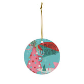 Mid Century Modern Christmas Ornament, Kitschy Pink, Teal, Aqua, Mid Mod Retro Ceramic Ornament Home Decor Circle / One Size