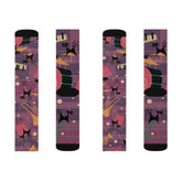 Crazy Socks, Atomic Jazz Cats, Retro Purple Music Socks All Over Prints