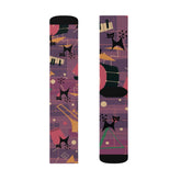 Crazy Socks, Atomic Jazz Cats, Retro Purple Music Socks All Over Prints