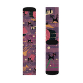 Crazy Socks, Atomic Jazz Cats, Retro Purple Music Socks All Over Prints