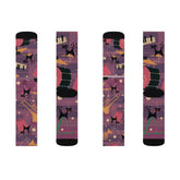 Crazy Socks, Atomic Jazz Cats, Retro Purple Music Socks All Over Prints