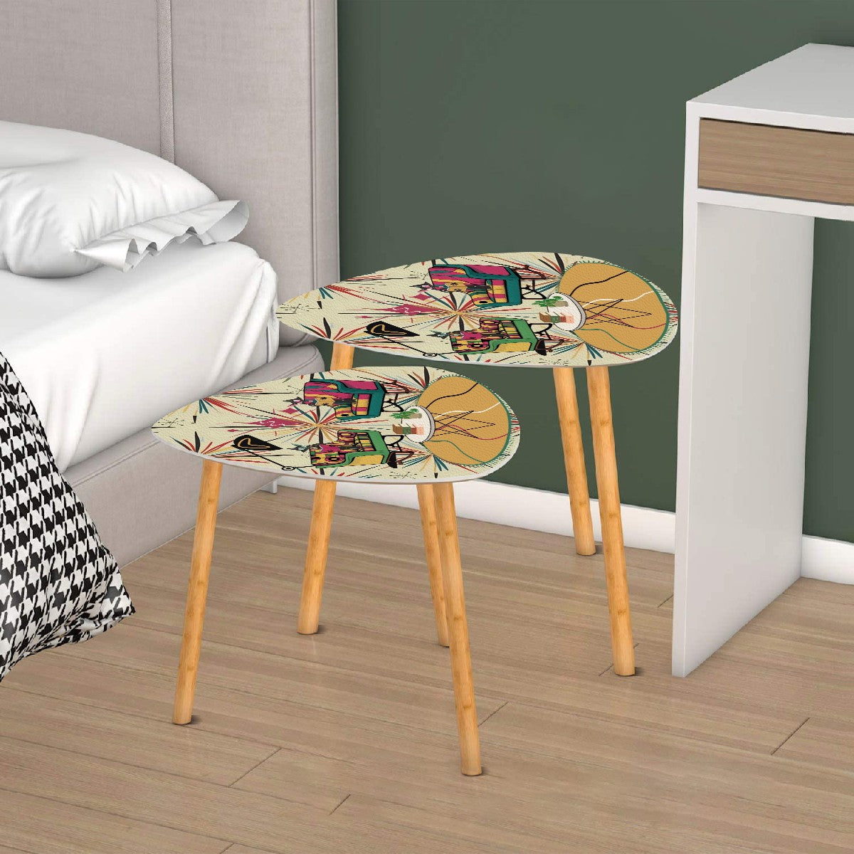 Mid Century Modern Atomic Cat, Book Lover, Book Gal, Retro Mod Nesting Tables - Mid Century Modern Gal