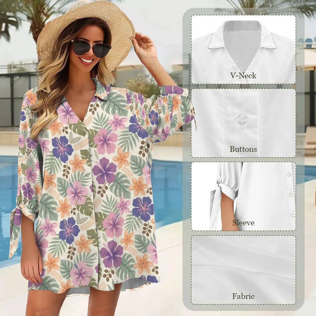 Retro Tropical Tiki Summer, Hawaiian Hibiscus Purple Women&
