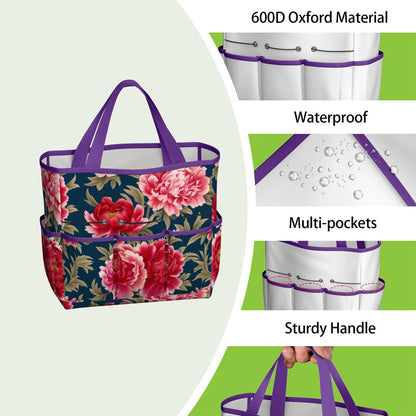 Modern Chinoiserie Royal Blue, Pink Red Floral Garden Tool Bag
