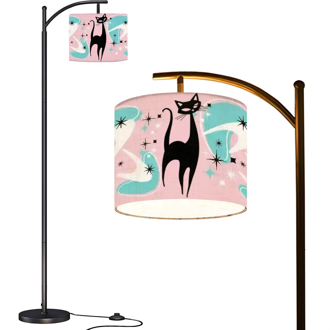 Mid Century Modern Atomic Boomerang Pink Aqua Atomic Cat Arc Floor Lamp - Mid Century Modern Gal