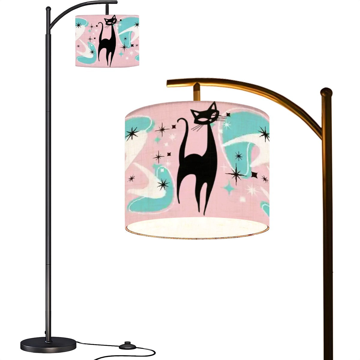 Mid Century Modern Atomic Boomerang Pink Aqua Atomic Cat Arc Floor Lamp - Mid Century Modern Gal