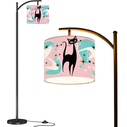 Mid Century Modern Atomic Boomerang Pink Aqua Atomic Cat Arc Floor Lamp - Mid Century Modern Gal