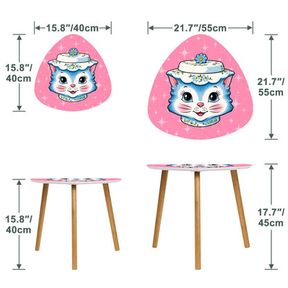 Mid Century Modern Kitschy Anthropomorphic Blue Cat with Floral Hat Nesting Tables