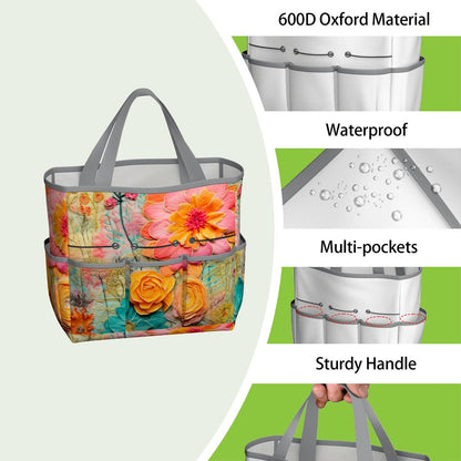 Bohemian Retro Flower, Faux Pressed Floral Mod Garden Tool Bag - Mid Century Modern Gal