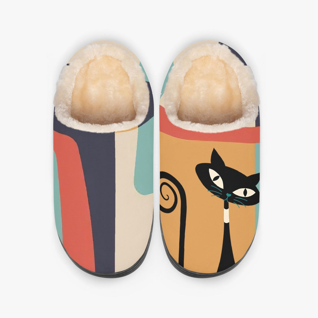 Atomic Kitty Cozy Fluffy Winter Slippers Mid Century Modern Designed - Mid Century Modern Gal