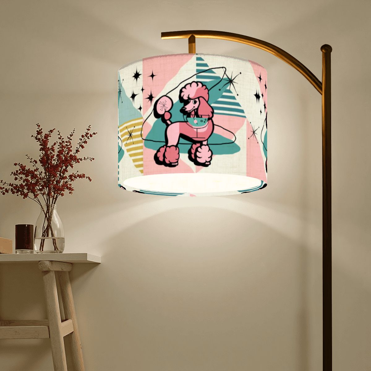Mid Century Modern Kitschy Poodle Pink Mid Mod Retro Arc Floor Lamp - Mid Century Modern Gal