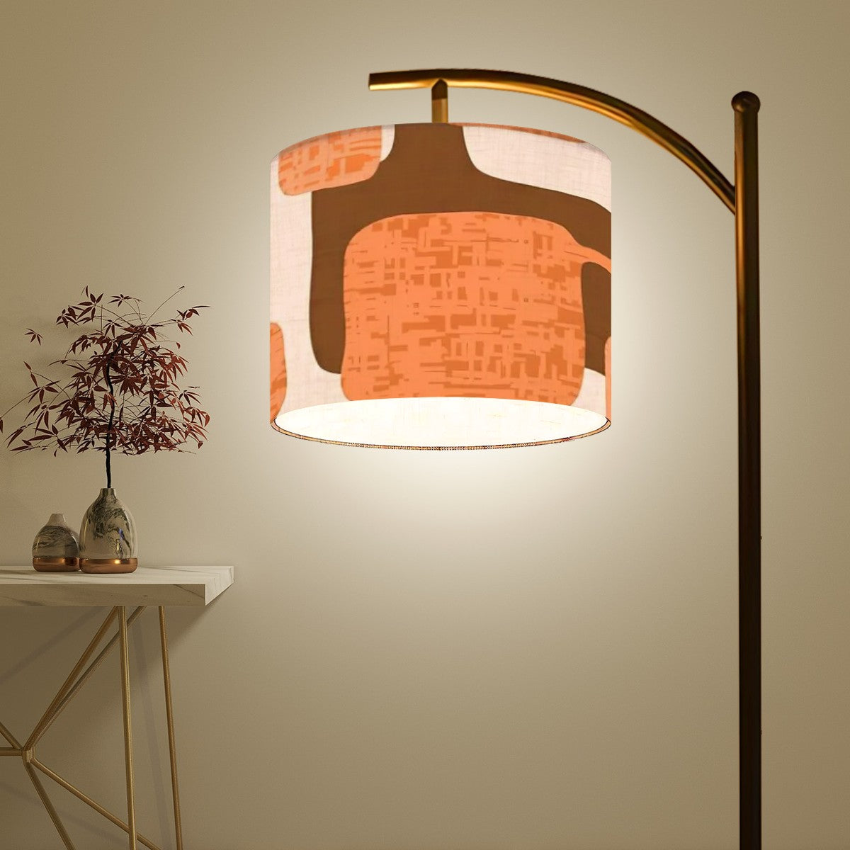 Mid Century Modern Arc Floor Lamp, Orange Brown Mod Groovy Lighting - Mid Century Modern Gal