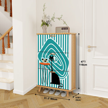 Atomic Kitschy Black Cat, Striped Mod Retro Shoe Cabinet - Mid Century Modern Gal