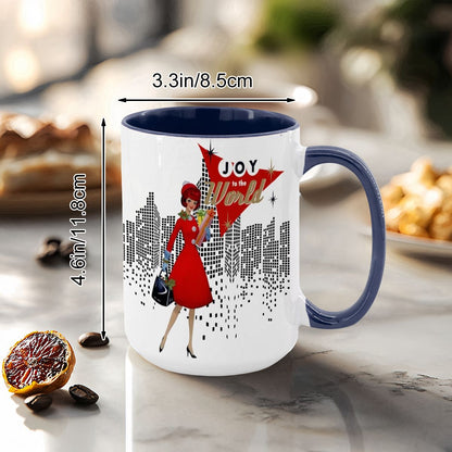 Mid Century Modern Christmas Joy To The World Mod Gal Cityscape Holiday Mug - Mid Century Modern Gal