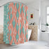 Atomic Cat, White Kitties, Aqua, Coral Pink, Harlequin Diamond, Patchwork, Mid Century Modern Shower Curtain - Mid Century Modern Gal