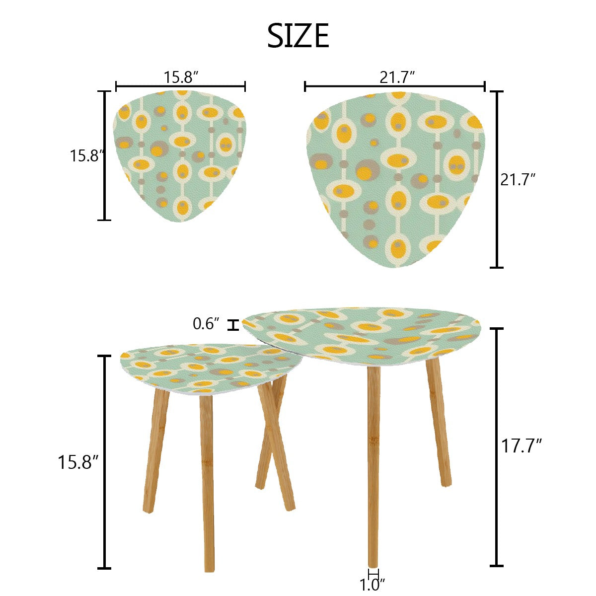 Mid Mod Groovy Retro Nesting Tables, Mint Green, Mustard Yellow MCM Furniture - Mid Century Modern Gal