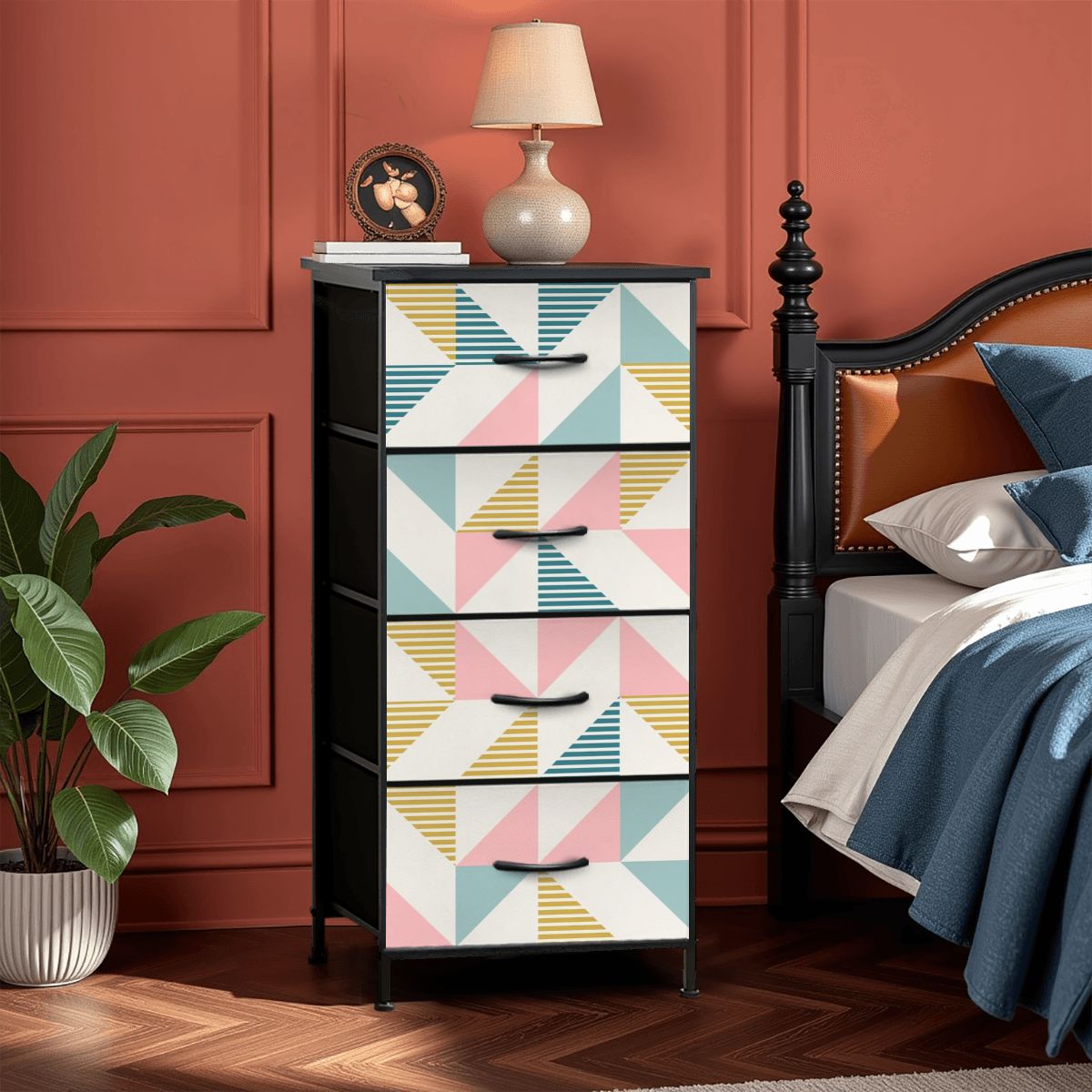 Mid Century Modern Geometric Pastel Design 4-Drawer Dresser - Mid Century Modern Gal