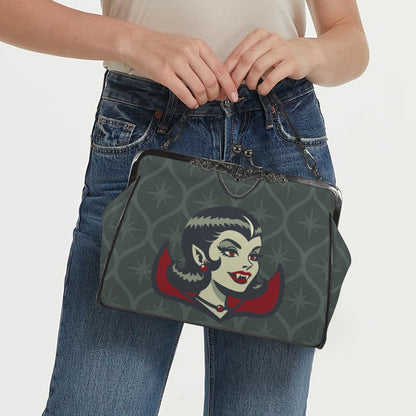 Vampire Dracula Girl Halloween Goth Horror Buff MCM Green Crossbody Purse - Mid Century Modern Gal