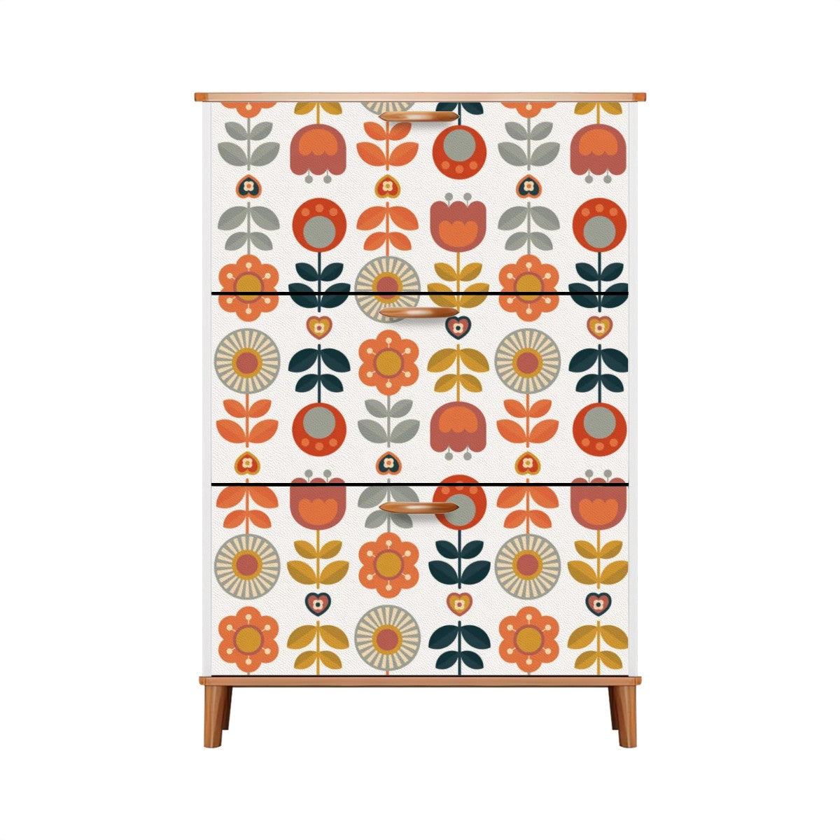 Mid Century Modern Scandinavian Designed Shoe Cabinet, Danish Floral Mudroom Organizer Cabinet - Mid Century Modern Gal