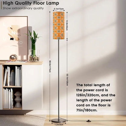 Scandinavian Orange, Blue Flower Mid Mod Floor Lamp - Mid Century Modern Gal