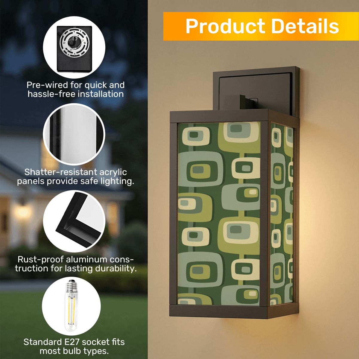 Mid Century Modern Green Geometric Designed Mid Mod Patio Wall Light - Mid Century Modern Gal
