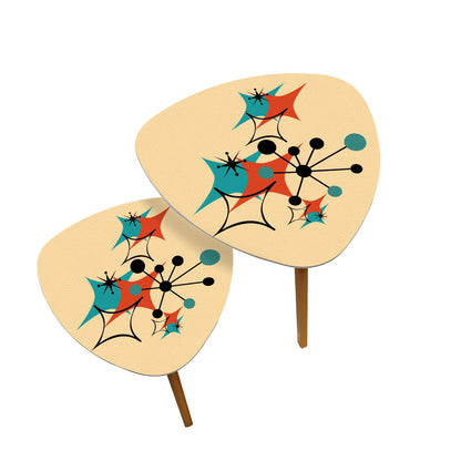 Mid Century Modern Atomic Starbursts, Retro Triangle Coffee Table Set - Mid Century Modern Gal