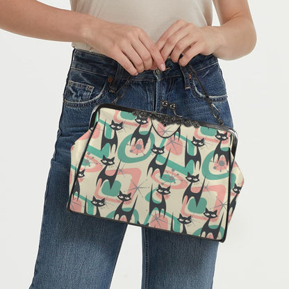 Atomic Cat Mid Century Modern Starburst Retro Kitsch Kisslock Crossbody Purse - Mid Century Modern Gal