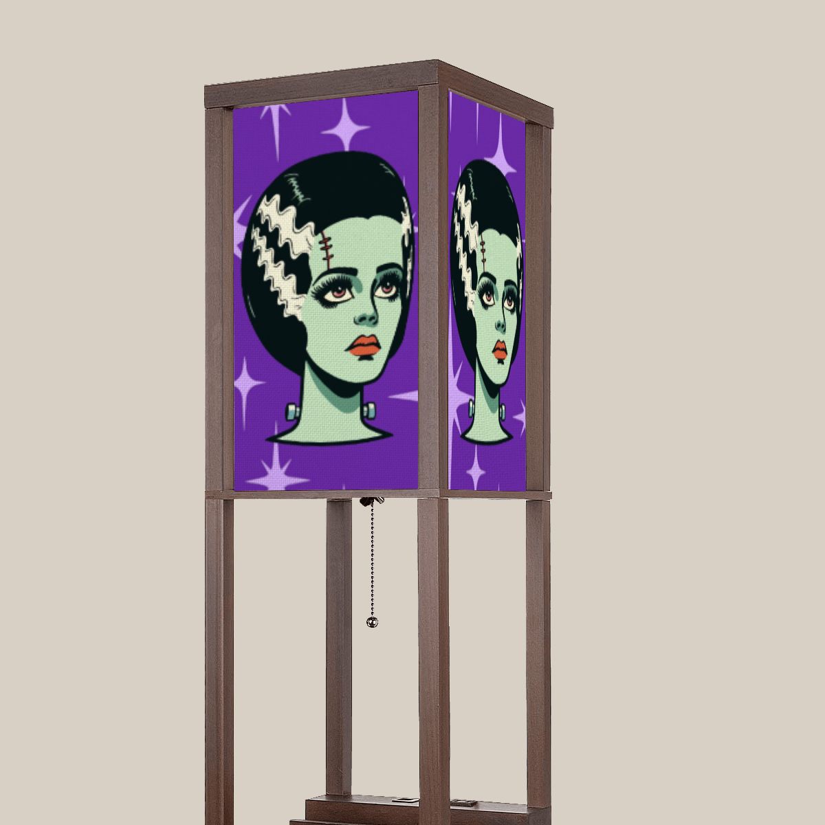 Bride of Frankenstein Retro Mid Mod Horror Buff Purple Halloween Lampshade for Floor Lamp with Shelves - Lampshade Only - Mid Century Modern Gal