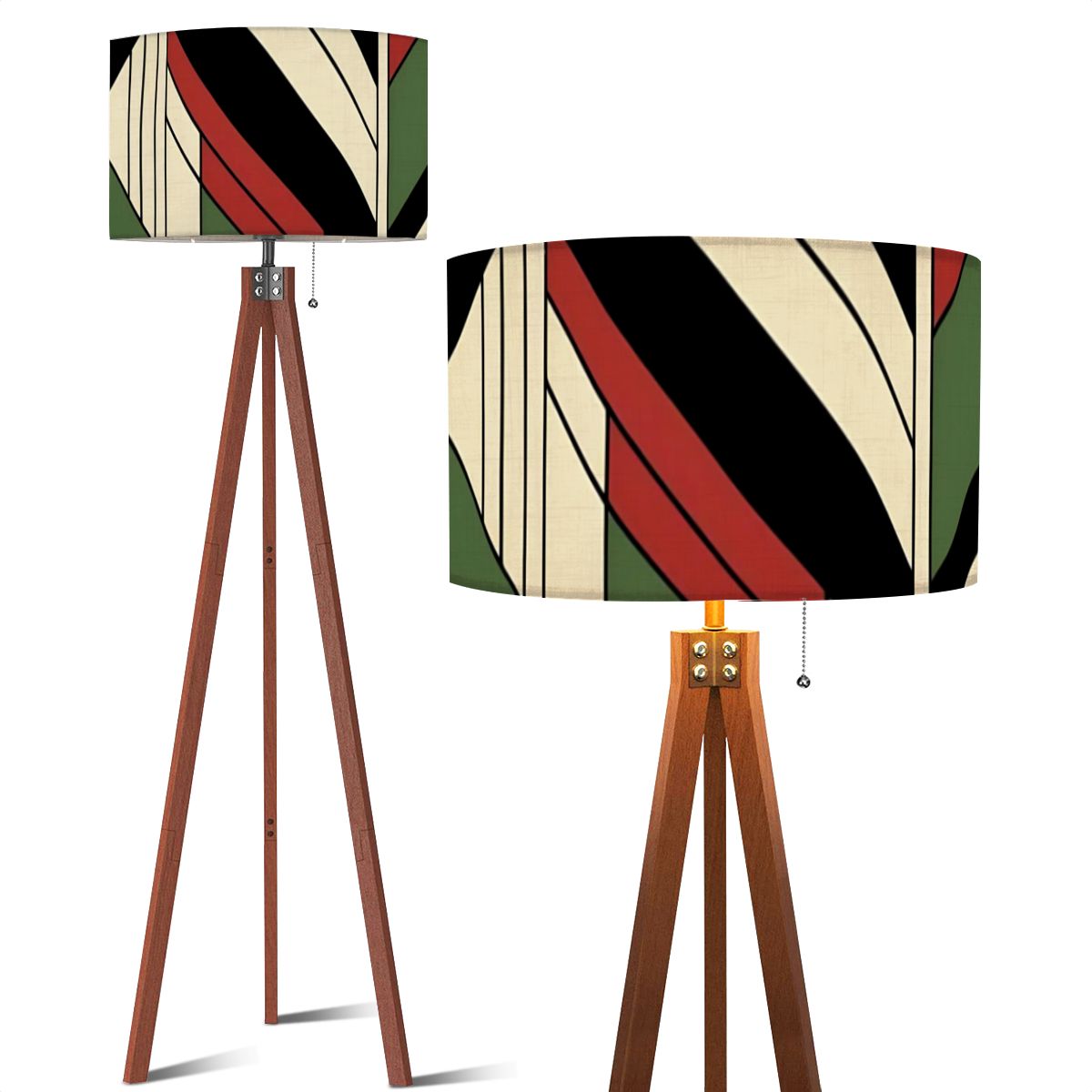 Bauahaus Mid Century Modern Black Green Cream Geometric Retro Tripod Floor Lamp - Mid Century Modern Gal