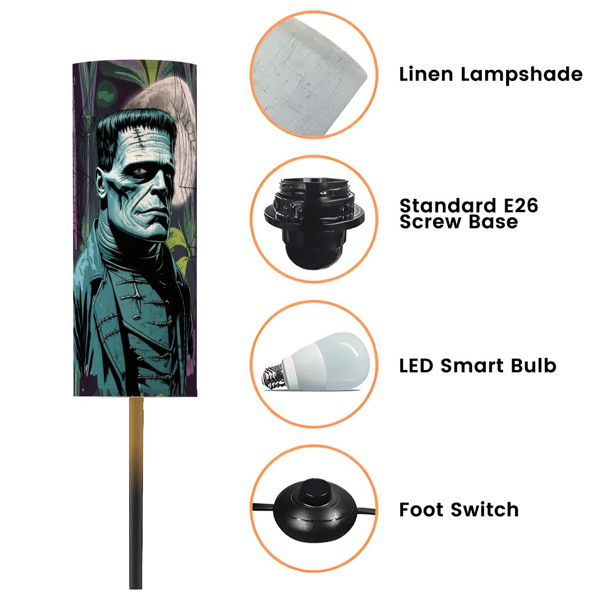 Retro Frankenstein Gothic Spooky Harvest Moon Purple Green Mid Century Modern Floor Lamp - Mid Century Modern Gal