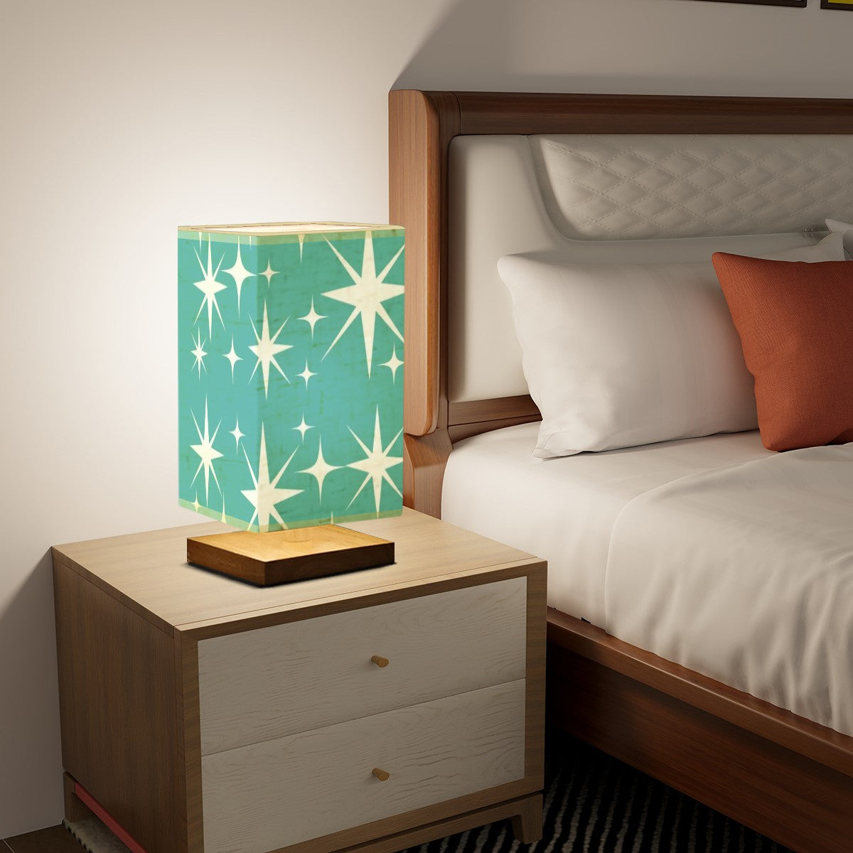 Atomic Cat Starburst Aqua Kitschy Mid Mod Square Table Lamp - Mid Century Modern Gal