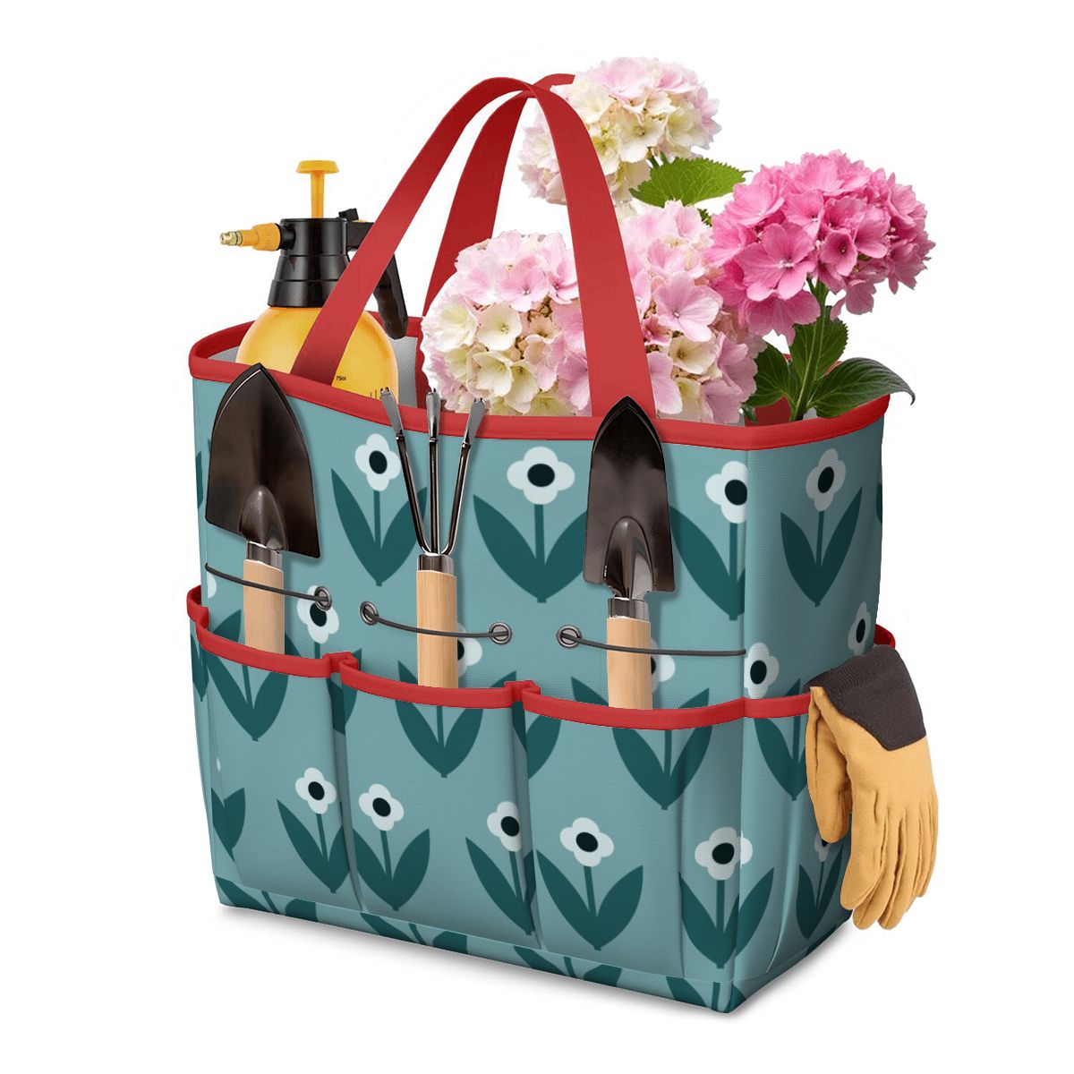 Scandinavian Teal Floral Mid Century Modern Garden Tool Bag - Mid Century Modern Gal