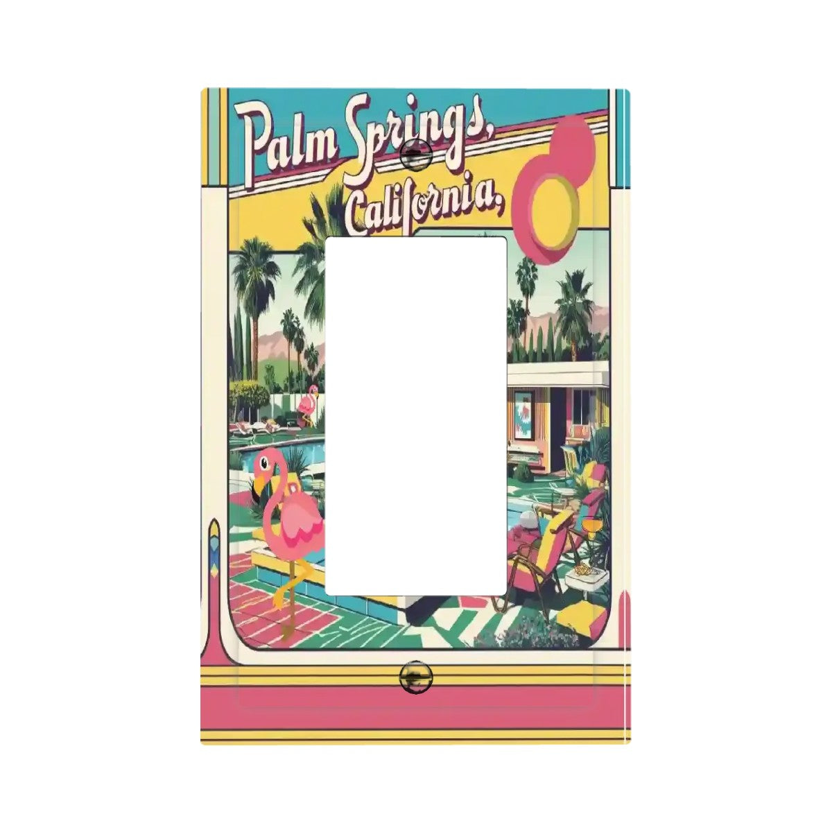Palm Spring California Kitshy Flamingo Modern GFI Switch Cover - Mid Century Modern Gal