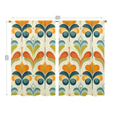 Scandinavian Flower Design, Orange, Green Blue Mid Century Modern Window Curtains (two panels) - Mid Century Modern Gal